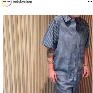 Red sky blue striped boiler suit. Size medium. Never worn